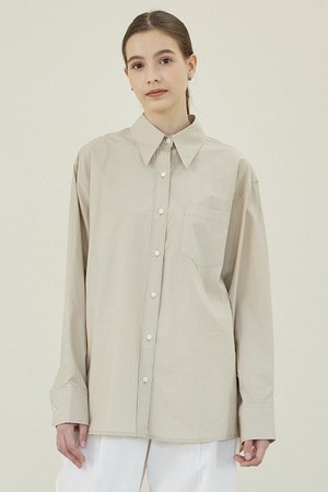 Cotton Wide Collar Semi Over Shirts [BEIGE]