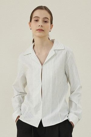 Stripe Open Collar Hook Shirts [GREEN]