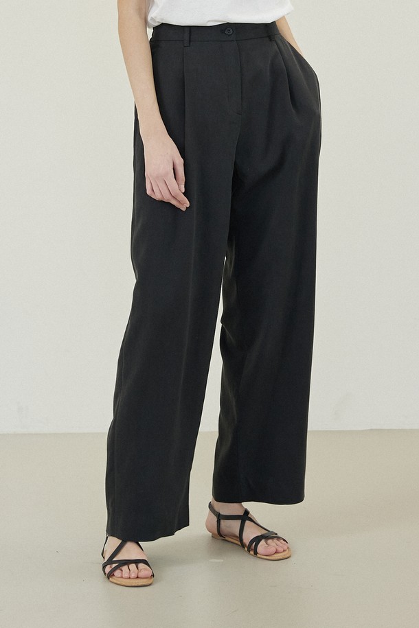 Le Soleil Matinee - 롱/미디팬츠 - Banding Semi Wide Tencel Slacks [BLACK]