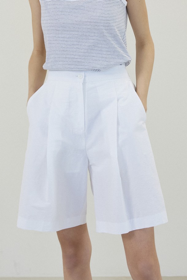 Le Soleil Matinee - 롱/미디팬츠 - Linen Bemuda Banding Half Pants [OFF WHITE]