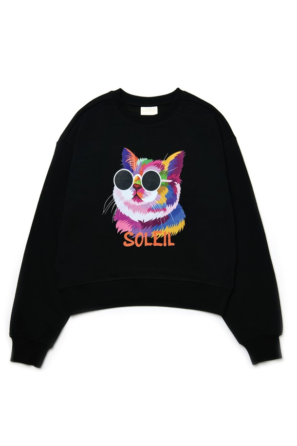 Le Soleil Matinee - 스웻셔츠 - [기모 옵션] Fancy Light Cat Sweat Shirts [BLACK]