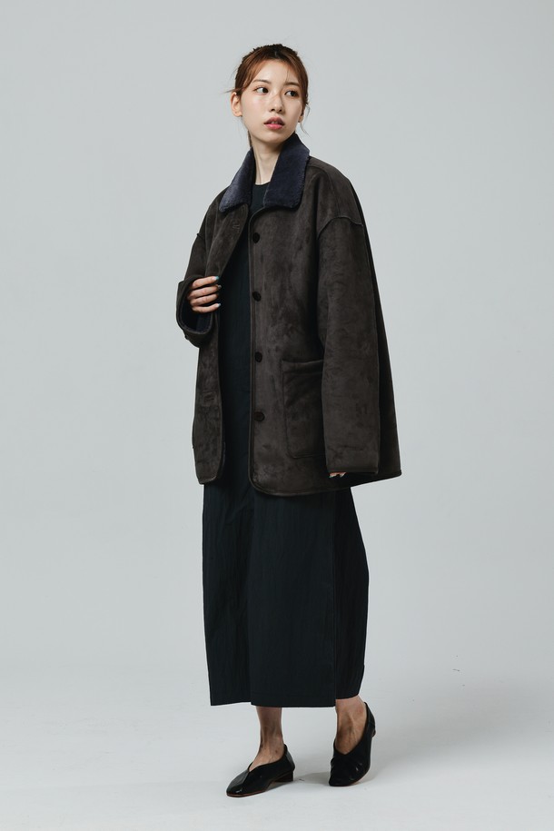 Le Soleil Matinee - 점퍼 - Suede Mink Fur Mustang Coat [CHARCOAL]