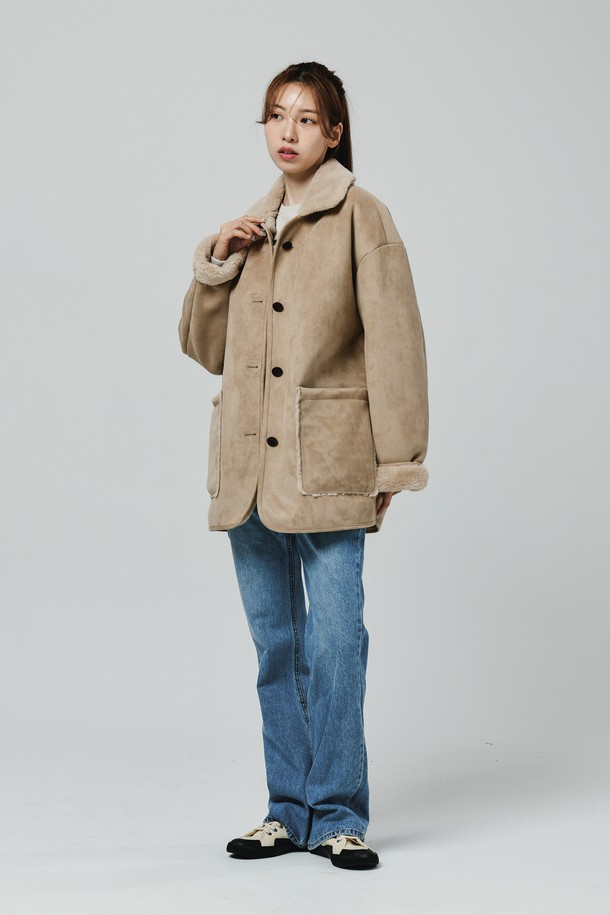 Le Soleil Matinee - 점퍼 - Suede Mink Fur Mustang Coat [BEIGE]