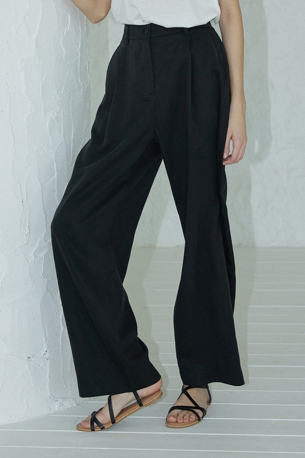 Le Soleil Matinee - 롱/미디팬츠 - Banding Semi Wide Tencel Slacks [BLACK]