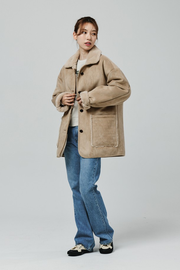 Le Soleil Matinee - 점퍼 - Suede Mink Fur Mustang Coat [BEIGE]