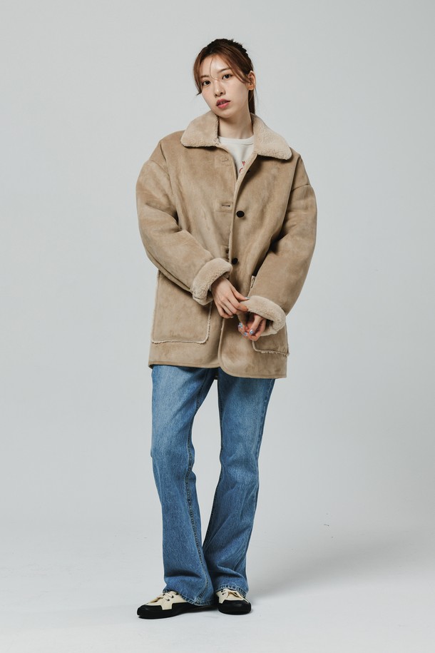 Le Soleil Matinee - 점퍼 - Suede Mink Fur Mustang Coat [BEIGE]