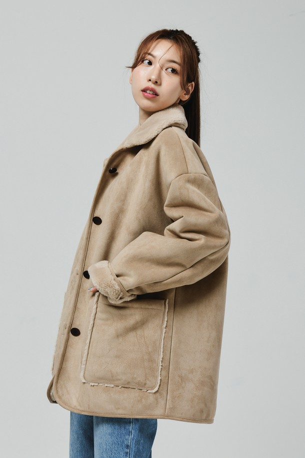 Le Soleil Matinee - 점퍼 - Suede Mink Fur Mustang Coat [BEIGE]