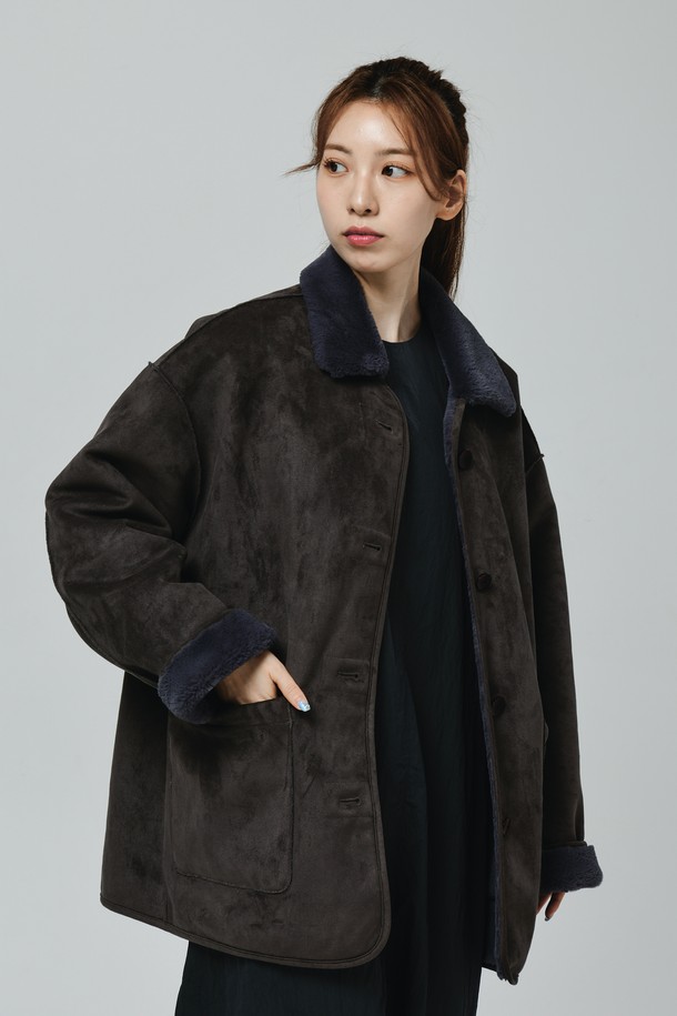 Le Soleil Matinee - 점퍼 - Suede Mink Fur Mustang Coat [CHARCOAL]