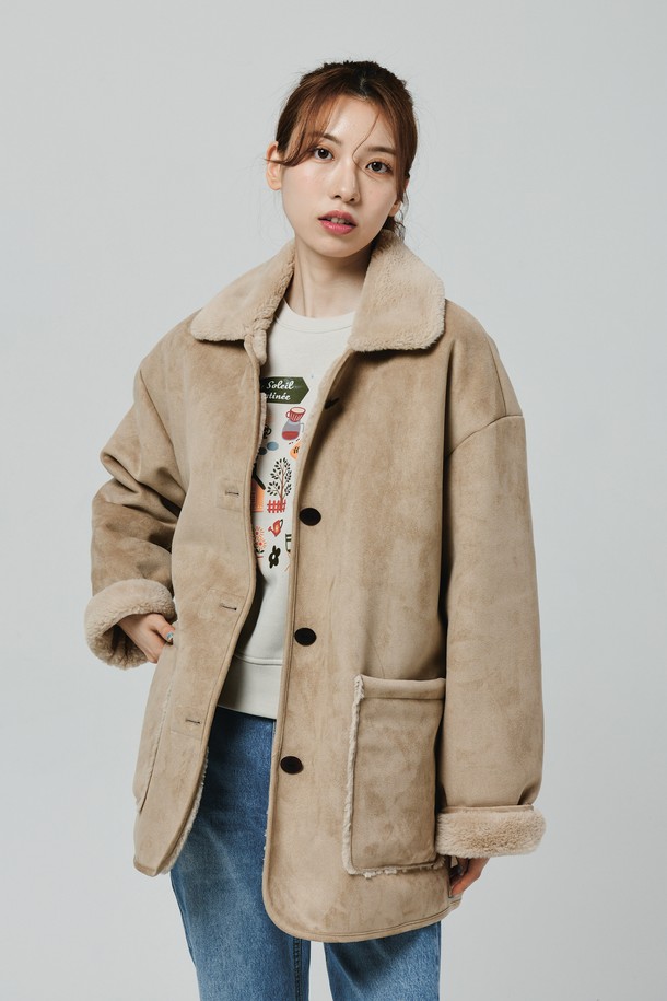 Le Soleil Matinee - 점퍼 - Suede Mink Fur Mustang Coat [BEIGE]