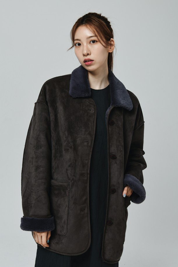 Le Soleil Matinee - 점퍼 - Suede Mink Fur Mustang Coat [CHARCOAL]