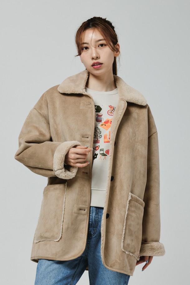 Le Soleil Matinee - 점퍼 - Suede Mink Fur Mustang Coat [BEIGE]