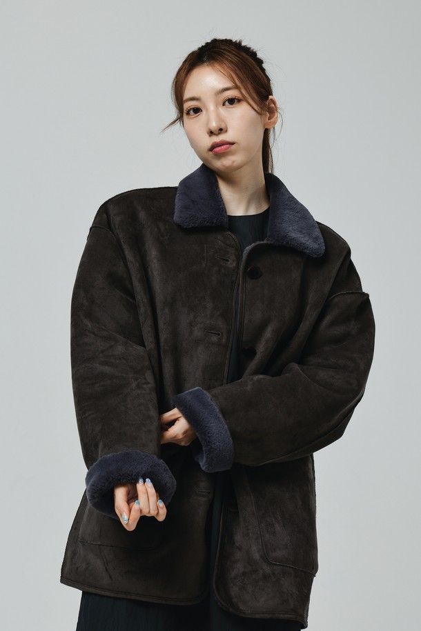 Le Soleil Matinee - 점퍼 - Suede Mink Fur Mustang Coat [CHARCOAL]