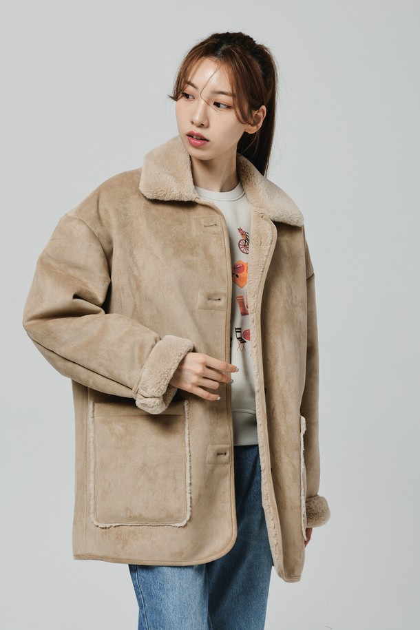 Le Soleil Matinee - 점퍼 - Suede Mink Fur Mustang Coat [BEIGE]