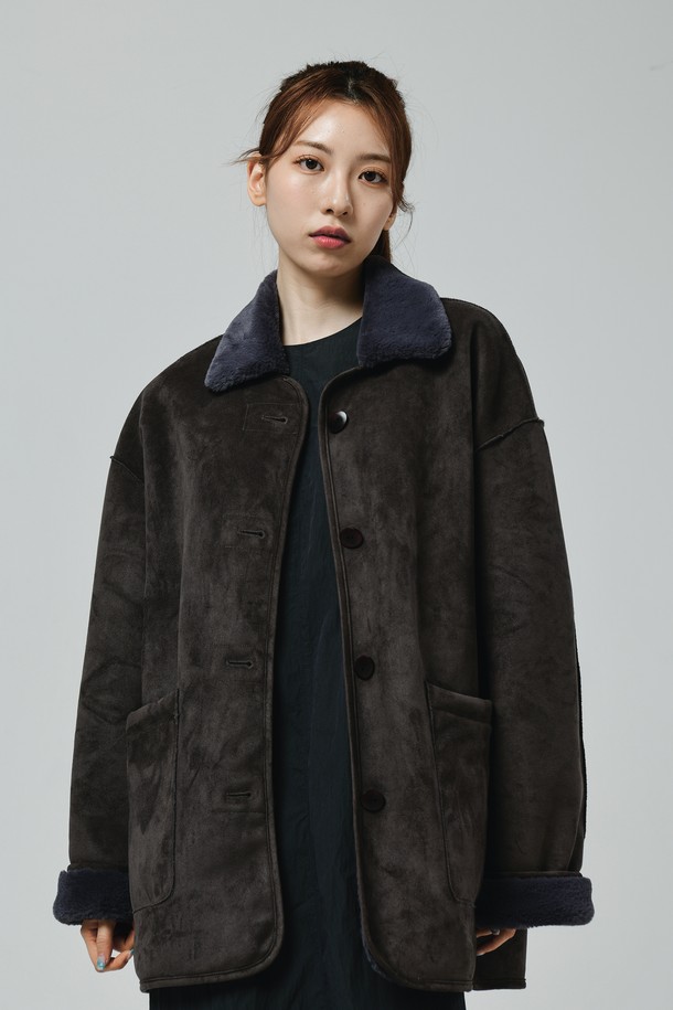 Le Soleil Matinee - 점퍼 - Suede Mink Fur Mustang Coat [CHARCOAL]