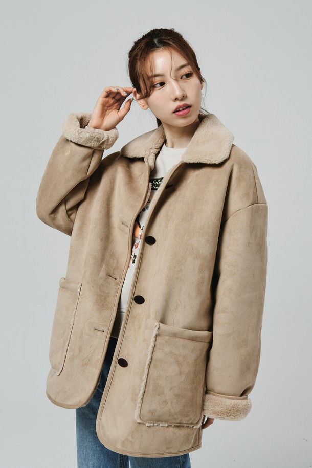 Le Soleil Matinee - 점퍼 - Suede Mink Fur Mustang Coat [BEIGE]