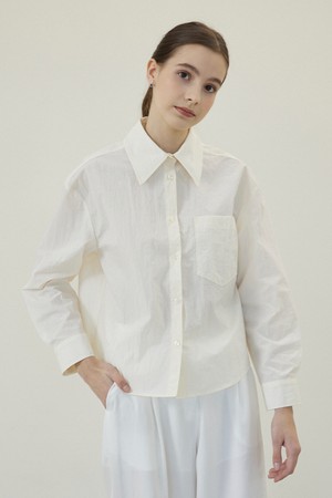 Nylon Long Sleeve Crop Shirts [IVORY]