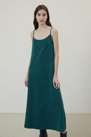 Flare Satin Sleeveless One Piece [DEEP GREEN]