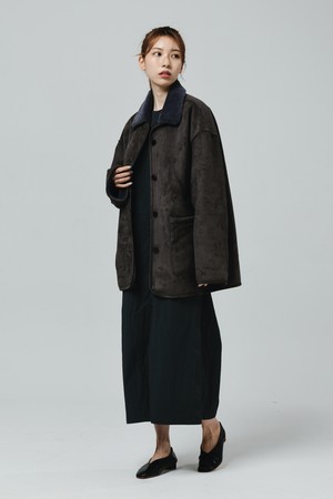 Suede Mink Fur Mustang Coat [CHARCOAL]