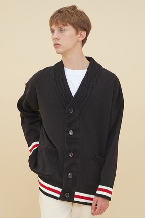 THREE LINE HEM AND CUFFS CARDIGAN_BLACK