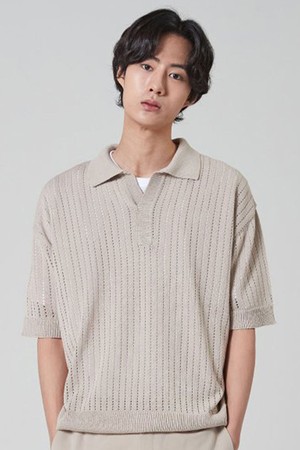 오픈 카라 펀칭 니트_베이지