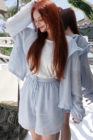 투웨이 스트링 후드 바람막이 셋업_스카이블루