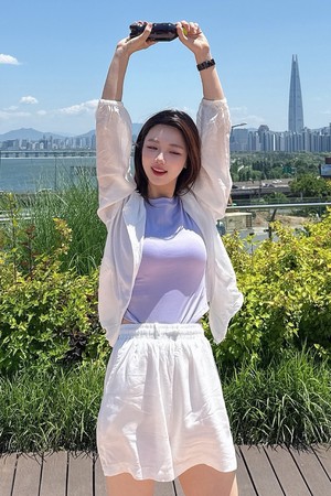 투웨이 스트링 후드 바람막이 셋업_화이트