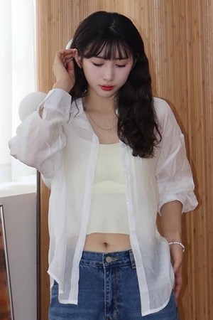 시그니처 시스루 오버핏 셔츠_화이트