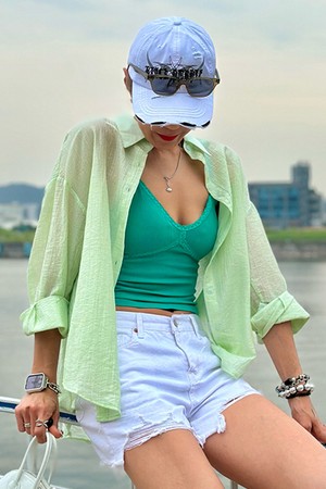 시그니처 시스루 오버핏 셔츠_옐로우그린