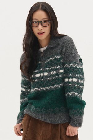 빈티지 노르딕 하프집업 니트_차콜