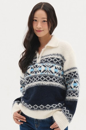 빈티지 노르딕 하프집업 니트_아이보리
