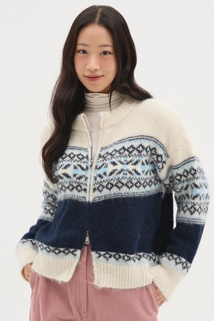 스노우 노르딕 투웨이 니트 집업_아이보리