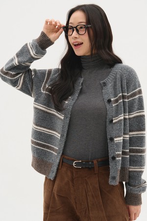 [BLOND9 X ITER]멀티 스트라이프 니트 가디건_차콜