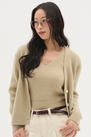 [BLOND9 X ITER]데일리니트 스웨터 가디건 세트_라이트카키