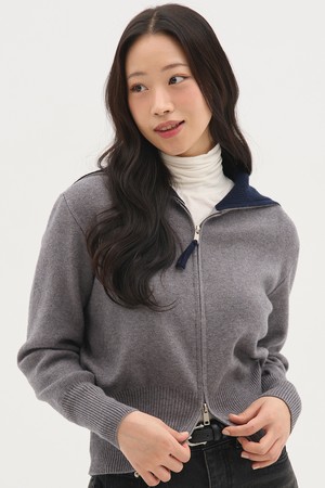 배색 투웨이 니트 집업 가디건_그레이