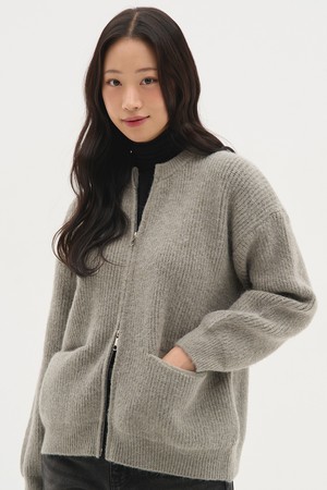 라운드 투웨이 포켓 니트 집업_그레이