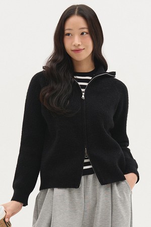 하이넥 투웨이 오버핏 니트 가디건_블랙