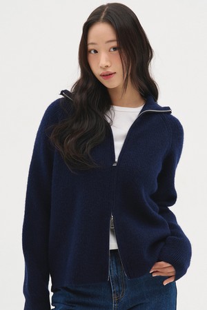 하이넥 투웨이 오버핏 니트 가디건_네이비