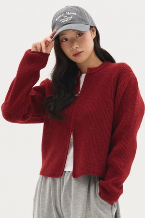 베이직 투웨이 니트집업 가디건_와인