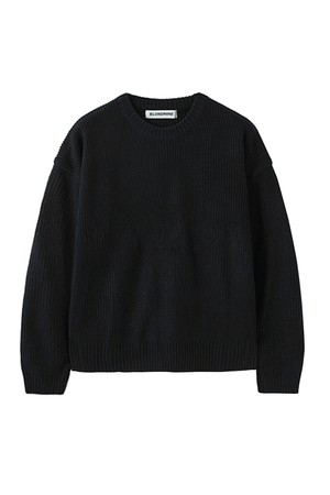 크루넥 리브 니트 스웨터_크롭 블랙