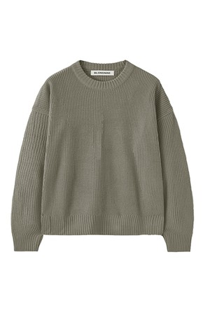 크루넥 리브 니트 스웨터_크롭 그레이