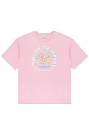 [24SS]UNISEX 오버핏 베어프렌즈 엠보 로고 반소매 티셔츠 핑크(FCE2TS406M)