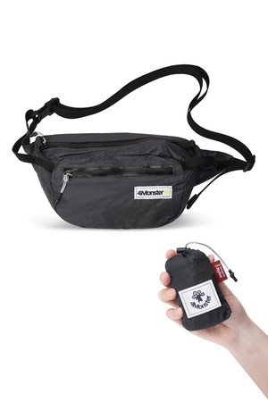 [4monster] 폴딩 힙팩 2L 초경량 힙색 등산 하이킹 크로스백 캠핑 보조 가방_BLACK-a