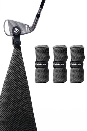 [4monster] 골프 수건 3종 세트 극세사 미니 타올 골프공 클리너_BLACK-a