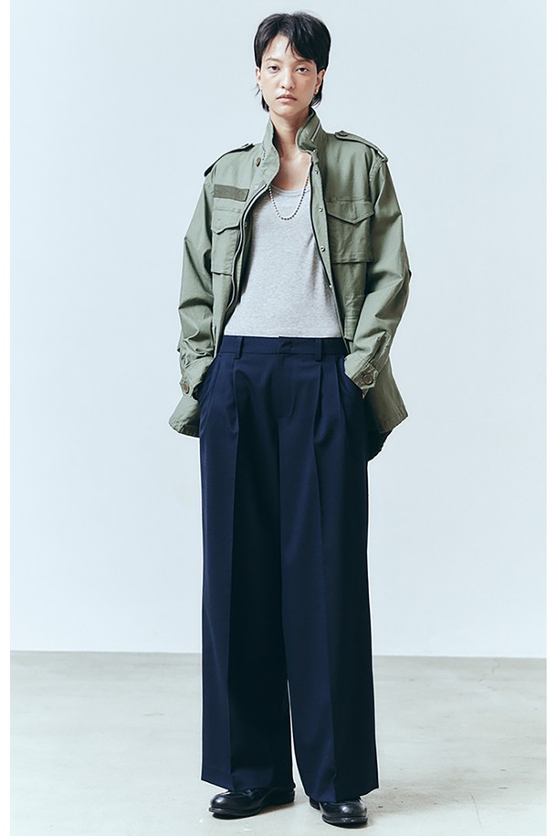 VIS Ā VIS  - 롱/미디팬츠 - WIDE LEG PANTS (NAVY)