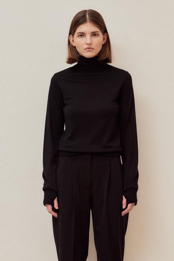 VIS Ā VIS  - 긴소매 티셔츠 - COVER STITCH WOOL JERSEY MOCK NECK TOP