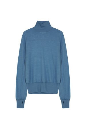 COVER STITCH WOOL JERSEY MOCK NECK TOP