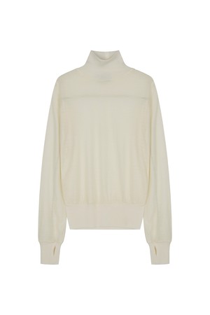 COVER STITCH WOOL JERSEY MOCK NECK TOP