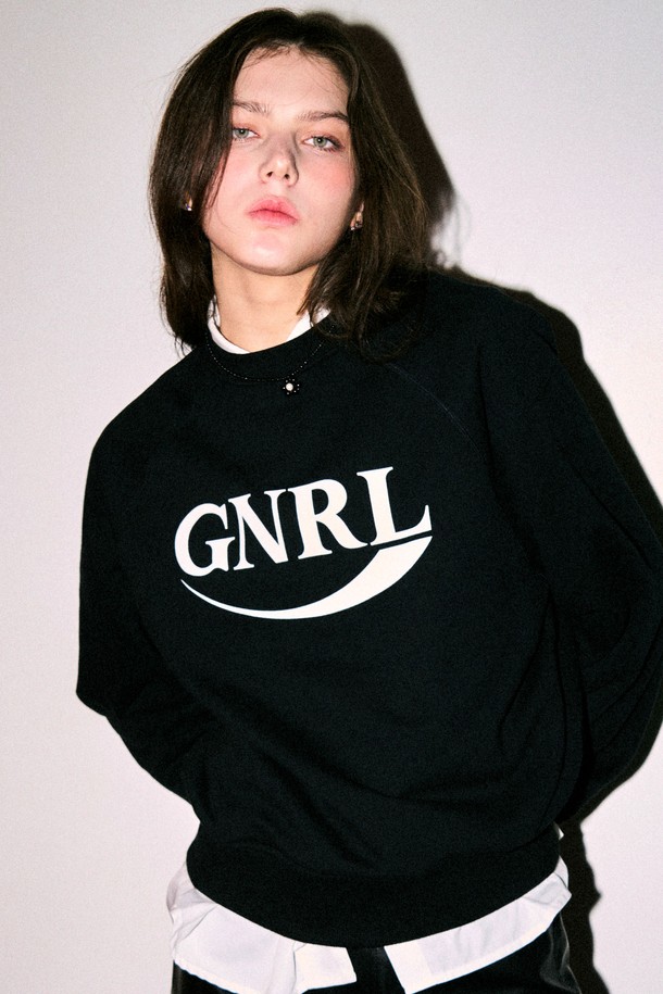 GENERAL IDEA - 스웻셔츠 - [23FW] UNISEX GNRL 래글런 맨투맨 [BLACK] / SBC3U02006