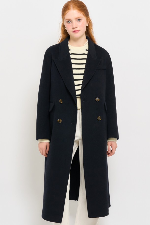 GENERAL IDEA - 코트 / 패딩 - [23FW] WOMAN 울 핸드메이드 더블 롱 코트 [NAVY] / WBC4L10503