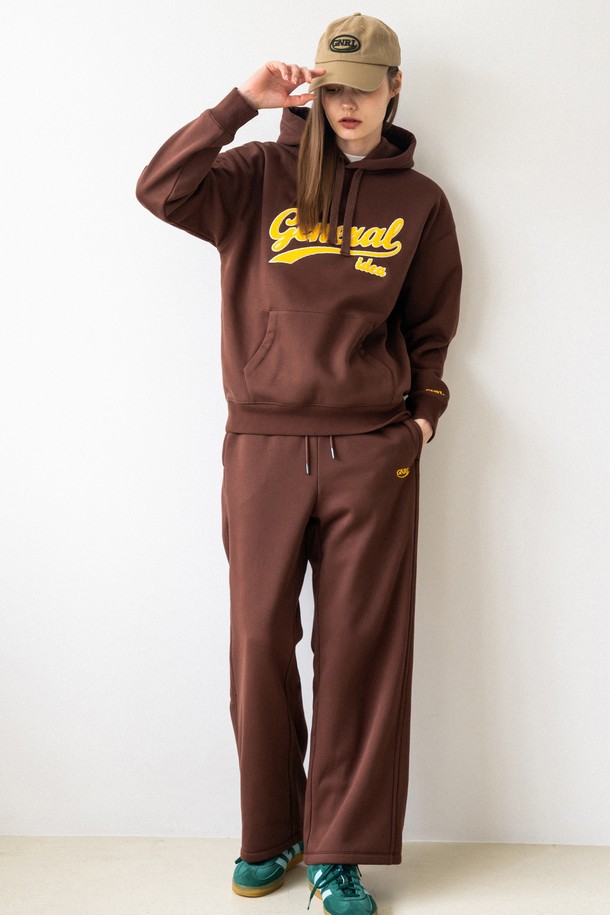 GENERAL IDEA - 긴팔 티셔츠 / 후디 - [213FW] UNISEX 부클 로고 기모 후드 세트 [BROWN] / SBC4U02013SET